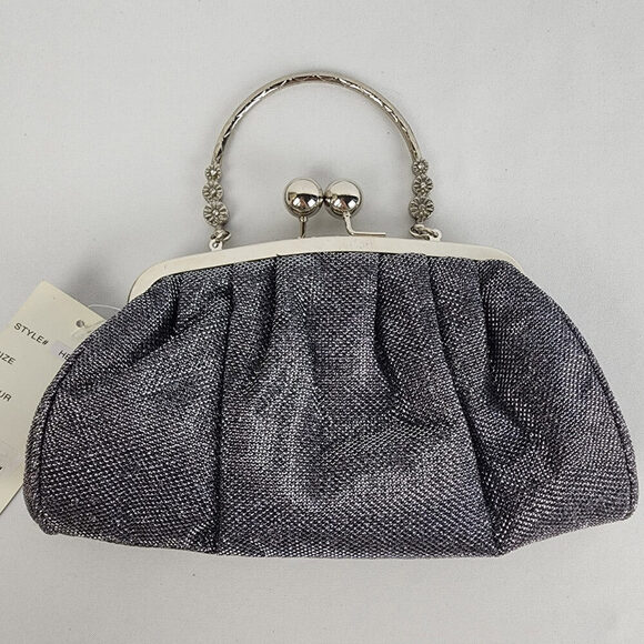 Silver Metallic Bow Rhinestone Clutch Purse - Picture 4 of 8